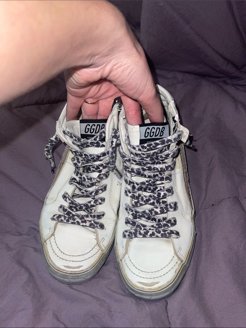 Golden Goose White High-Top Sneakers with Leopard-Print Laces - Picture 1 of 9